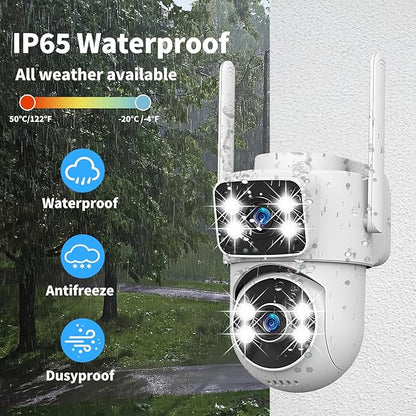 Dual-Lens Smart Indoor Outdoor Camera, 2K-3MP HD 5G WiFi, 360° AI Motion Tracking, IP65 Weatherproof, Color Night Vision, 24/7 Recording, 2-Way Audio, Baby/Nanny Cam(No Card Included)