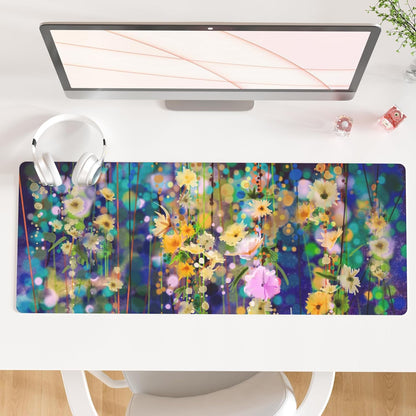 QIYI Large Desk Pad, Waterproof PU Leather Mouse Pad for Desktop, Blue Green Floral Home Décor Office Desk Accessories, Non Slip Desk Mat Writing Pads for Home Office 31.5" x 11.8" - Ivy Flowers