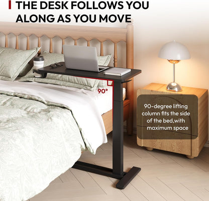 SANODESK Mobile Standing Desk with Hidden Wheels,Pneumatic Laptop Desk Rolling Computer Cart Movable Height Adjustable Small Sit Stand Desk for Home Office(27.6" W x 15.7" D, Black)