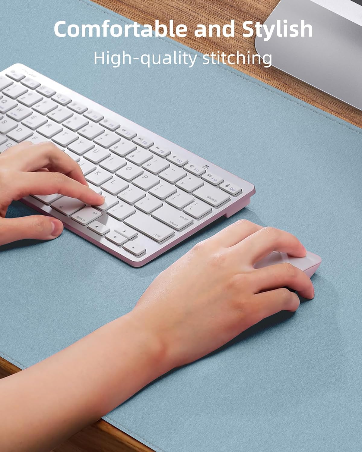Non-Slip Desk Pad,Mouse Pad,Waterproof PVC Leather Desk Table Protector,Non-Slip PU Leather Desk Blotter, Easy Clean Laptop Desk Writing Mat for Office Work/Home/Decor(Light Blue, 24" x 13.7")