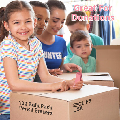Erasers Bulk, 100 Pink Erasers for School, School Supplies for Kids