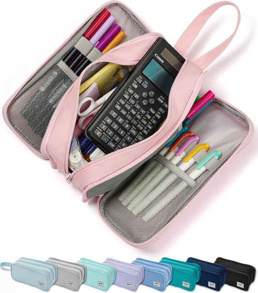 Pencil Case Pouch Box Bag School Supplies Girls Boys Kids, Cute Preppy Stuff Big Capacity Aesthetic Pen Organizer, Back to College Stationary, Pink, Extra Large Style, 2300ml