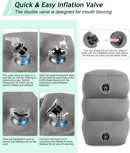 JefDiee Inflatable Travel Foot Rest Pillow,Kids Airplane Bed,Adjustable 3 Layers Height Leg Rest Pillow,Adults Travel Essentials Great for Airplane,Office,Home,Trains,Cars