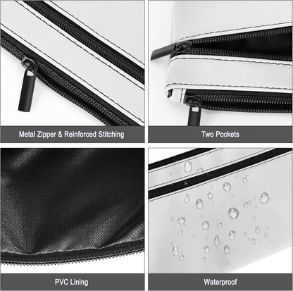 HAUTOCO Money Bag with Zipper 11x6.1 inch Money Pouch with Lined PU Leather Bank Bag Two Pockets Utility Wallet for Cash Check Receipt Coins Cosmetics, White