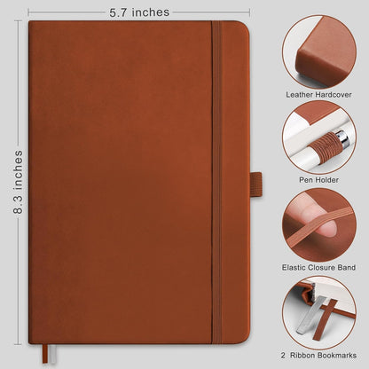 RETTACY Bullet Dotted Journal Notebook, 2-Pack, 160 Numbered Pages per Pack, A5 Medium Size (5.7'' x 8.3''), 120 GSM Thick Paper, Leather Hardcover, for Bullet Journaling (Black & Brown)