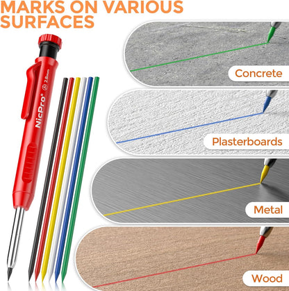 Nicpro 60 PCS Carpenter Pencil Lead Refills 2.8mm, Lead for Carpenter Mechanical Pencil, Break Resistant 2.8 mm Lead for Construction Pencil, Woodworking Pencil (Black, Red, Yellow, Green, Blue,White)