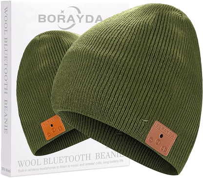 Bluetooth Beanie, Bluetooth 5.2 Wool Hat HD Stereo,30 Hours Play time,Built-in Microphone, Men's/Women's Christmas Electronic Gift (Green)