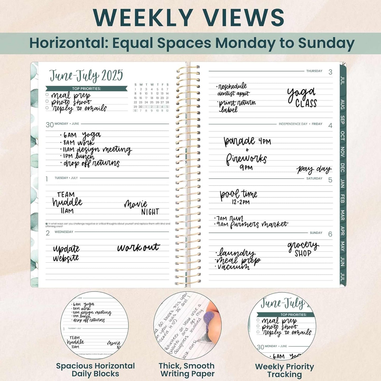 bloom daily planners 2025-2026 Academic Year Daily Planner (July 2025 - July 2026) - A5 Weekly & Monthly Calendar Agenda Organizer Book with Stickers - 5.5" x 8.25" - Boho Greenery
