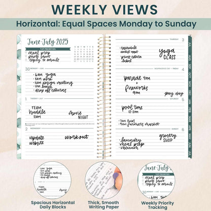 bloom daily planners 2025-2026 Academic Year Daily Planner (July 2025 - July 2026) - A5 Weekly & Monthly Calendar Agenda Organizer Book with Stickers - 5.5" x 8.25" - Boho Greenery