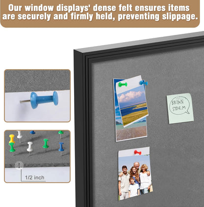 48"x34" Enclosed Bulletin Board, Outdoor Lockable Weather-Resistant Aluminum Cork Noticeboard for School & Office, Black Frame w/Grey Flet