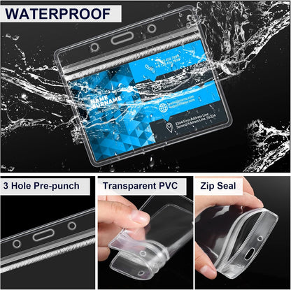 Marspark 50 Sets Clear Name Tags with Lanyard, Lanyards for ID Badges Reusable Strap with ID Holder Plastic Name Badges for Adults Business School Church Conference (Dark Blue)