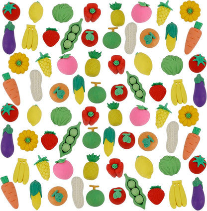 72 Pcs Assorted Fruit Pencil Erasers Toy Set, Mini Vegetable Puzzle Erasers Bulk, 3D Come Apart Gift for Kids Reward Party Favors (Fruit and Vegetable)