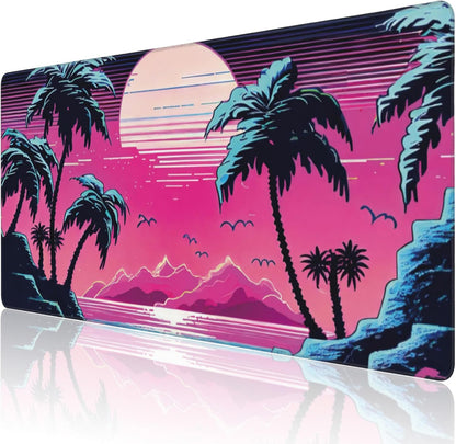 Desk Mat, Tropical Sunset and Palm Trees Extended Large Gaming Mouse Pad for Desk XXL, Non-Slip Rubber Base Stitched Edges Long Computer Keyboard Desk Pad Mouse Mat for Home Office Gaming 35.4"X15.7"