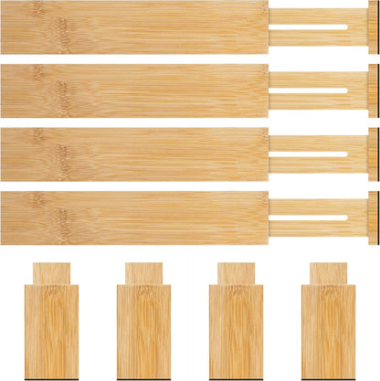 Bamboo Drawer Dividers Organizer with Inserts, Expandable from 12.5-21.7", Adjustable Drawer Organizer Separators for Utensils, Dresser, Bedroom, Bathroom, Closet, Clothing, Office (Beige)