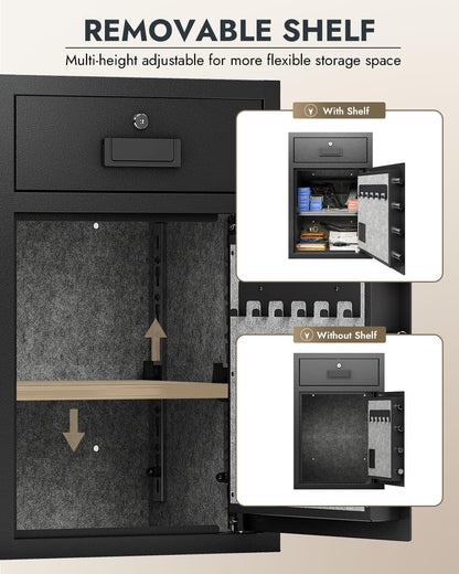 5.1 Cu Ft Safe for Home with Fireproof and Waterproof Document Bag Cash Money Drawer Safe with Digital Keypad Alarm System Removable Shelf Security Safes for Money Cash Documents Medicines