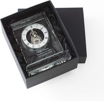 Baudville Engraved Clock Trophy - Executive Crystal - Rectangular Shaped on a Rectangular Base - Silver Inset Time Piece (Silver)