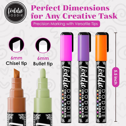 Loddie Doddie Liquid Chalk Markers - 10-Count 6mm Chisel & Bullet Tip - Earth Tone Erasable Chalkboard Pens - Dry Erase Markers for Blackboard