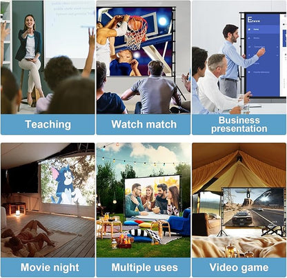 150"-Projector-Screen-with-Stand,HUANYINGBJB Outdoor Projection Screen, Portable 16:9 4K HD Rear Front Movie Screen with Carry Bag for Theater Backyard Movie Night,Cinema School, Churches, Parties