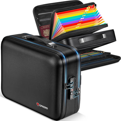 Fireproof Document Box Double-Zip, Hard-shell Waterproof Fire Proof Bag with Lock & File Folder, Portable Safe Organizer for Home Office Documents, Important Valuables Storage, Travel/Emergency Carry