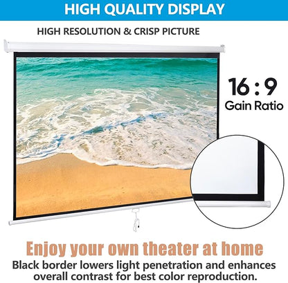 SUPER DEAL 80'' 16:9 HD Projection Screen Foldable Anti-Crease Portable Projector Movie Screen Manual Pull Down for Home Theater Presentation Education Outdoor Indoor Public Display