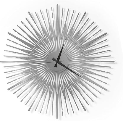 Sun Rays Wall Clock, Large Metal Decorative Wall Clock, Modern Minimalist Wall Decor (Silver, Large)
