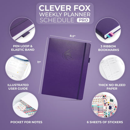 Clever Fox Planner PRO Schedule – Undated Weekly & Monthly Life Planner with Time Slots, Appointment Book & Daily Organizer, A4 (Purple)