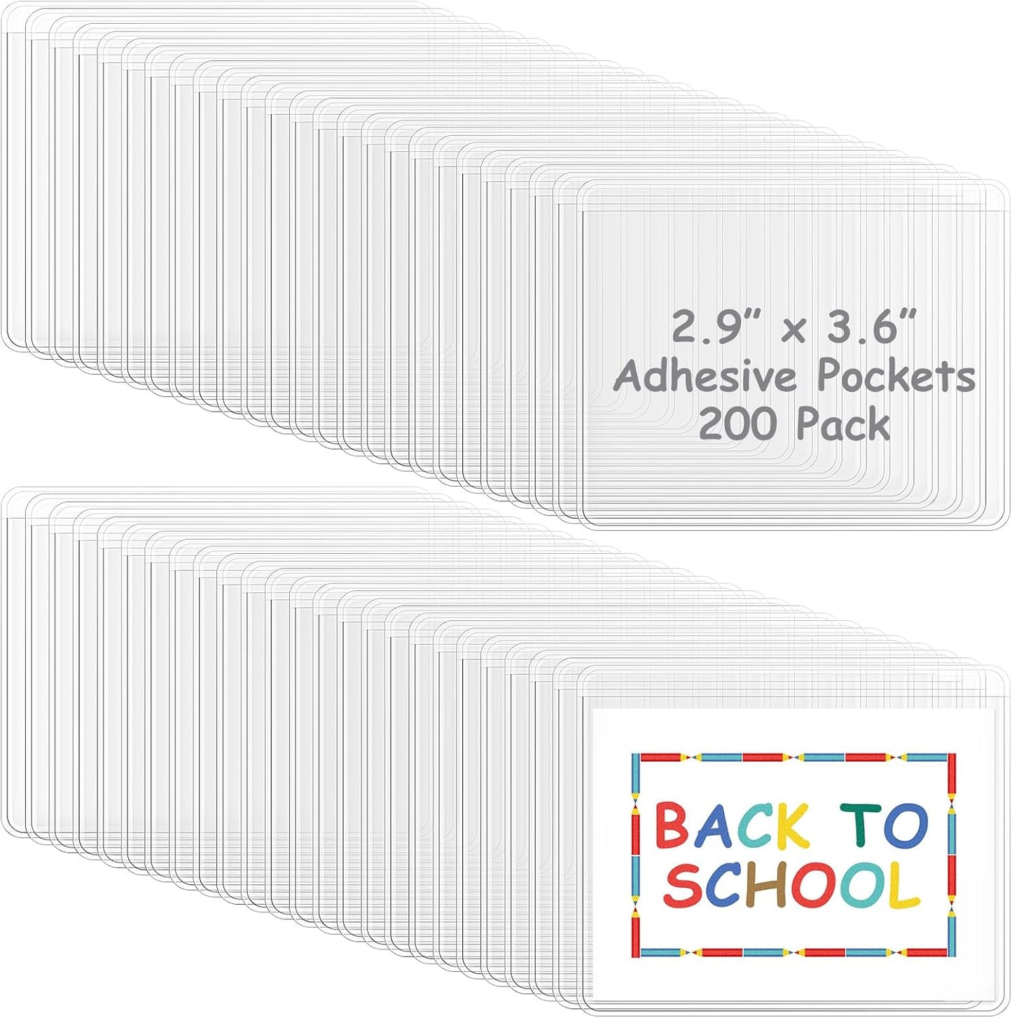 Jeyiour 200 Pcs Label Holders Adhesive Nameplate Pockets Storage Bin Labels Index Card Holder Shelf Plastic Peel Stick for Classroom Supermarket Bookshelf Library Student Box Drawer (2.9 x 3.6 Inch)