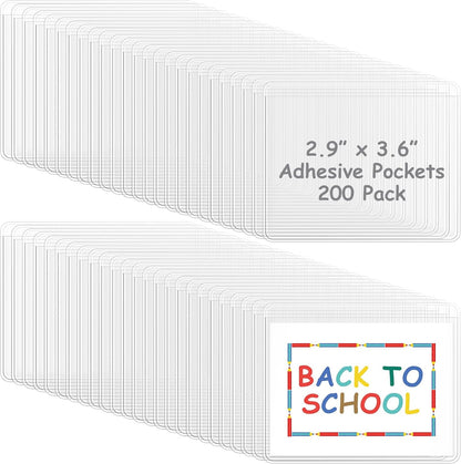 Jeyiour 200 Pcs Label Holders Adhesive Nameplate Pockets Storage Bin Labels Index Card Holder Shelf Plastic Peel Stick for Classroom Supermarket Bookshelf Library Student Box Drawer (2.9 x 3.6 Inch)