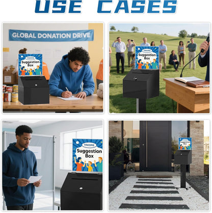 MOOFI Acrylic Suggestion Box with Lock and Key for Office, Home, Event Donation with Stand for Charity Church Collection Offering/Raffle Ballot Box with Sign Holder Display Stand (WithSignHolder)