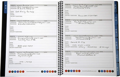 RE-FOCUS Password Book with Alphabetical Tabs 10"x7.5" Spiral Bound Credentials keeper Saves All Internet Login Details (Black)