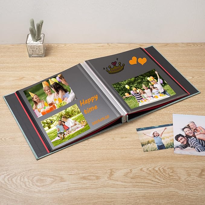 Photo Album Self Adhesive Scrapbook 3x5 4x6 5x7 6x8 Magnetic Album DIY Scrap Book 11x10.6 Inch 40 Black Sticky Pages Linen Cover DIY Photo Album(Green)