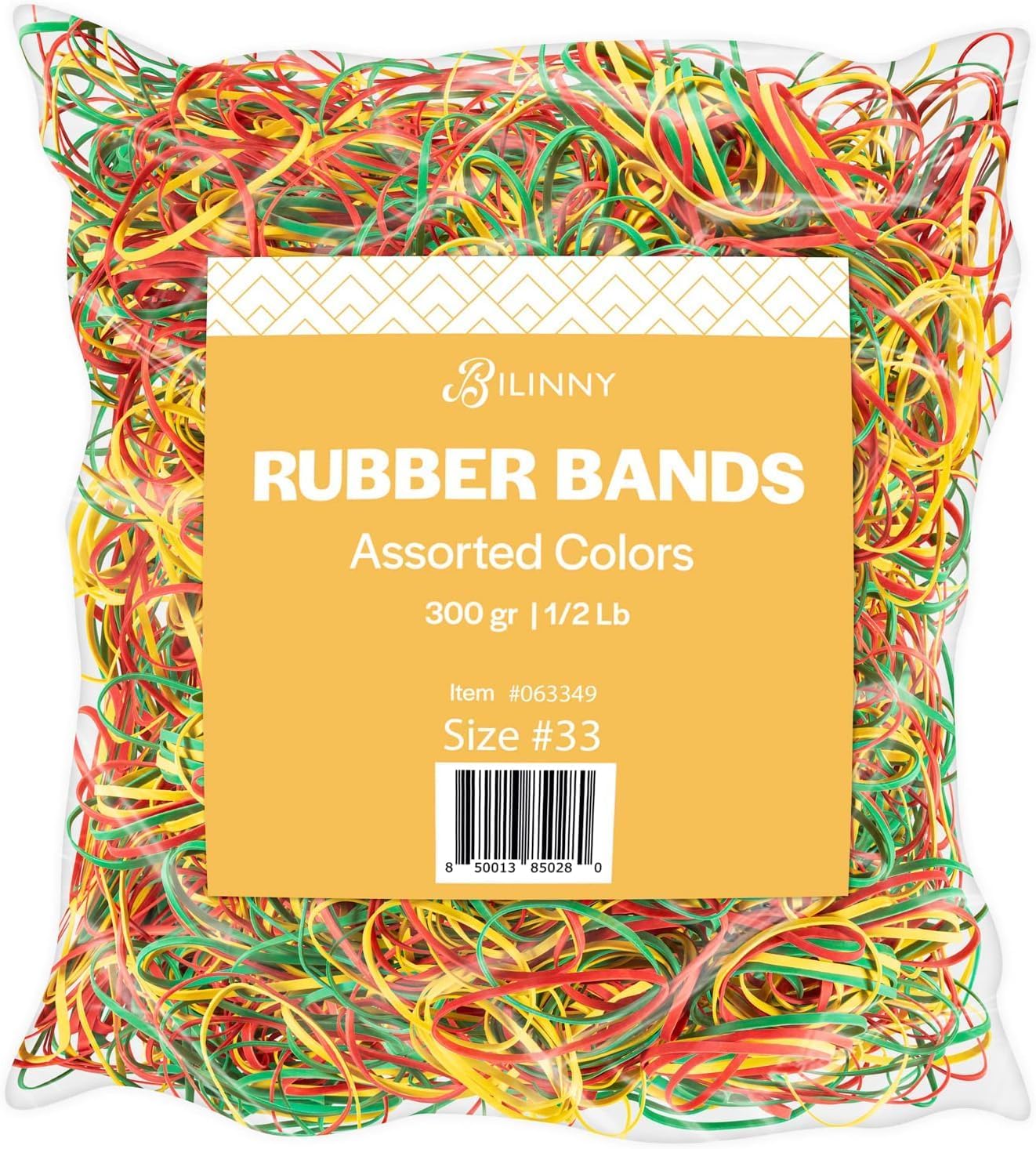 High Quality Rubber Bands Size 33, 1/2 lb (300) Thick Colored Rubber Bands