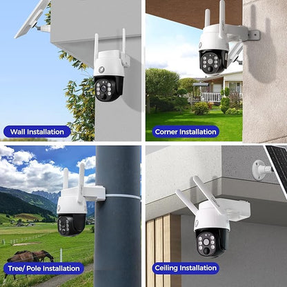xmartO 10CH 4-CAM 4MP QHD Solar Battery PTZ Security Camera System, Solar Outdoor/Indoor WiFi Camera, 5G 10CH 4K H.265 Long Range WiFi 6 Surveillance DVR NVR Kit (Pole/Tree/Wall/Ceiling Installation)