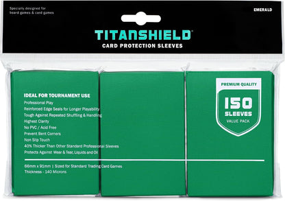 TitanShield Premium Emerald 150 Sleeves Standard Size Board Game Trading Card Sleeves Deck Protector for Magic The Gathering MTG, Baseball Collection, Dropmix