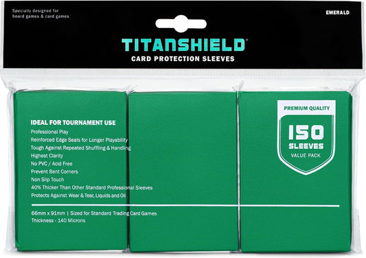 TitanShield Premium Emerald 150 Sleeves Standard Size Board Game Trading Card Sleeves Deck Protector for Magic The Gathering MTG, Baseball Collection, Dropmix