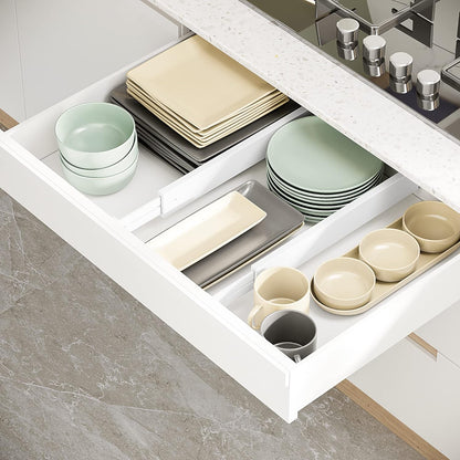 BAMEOS Drawer Dividers Bamboo Separators Organization Expandable Organizers for Kitchen Bedroom Bathroom Dresser Office 4-pack