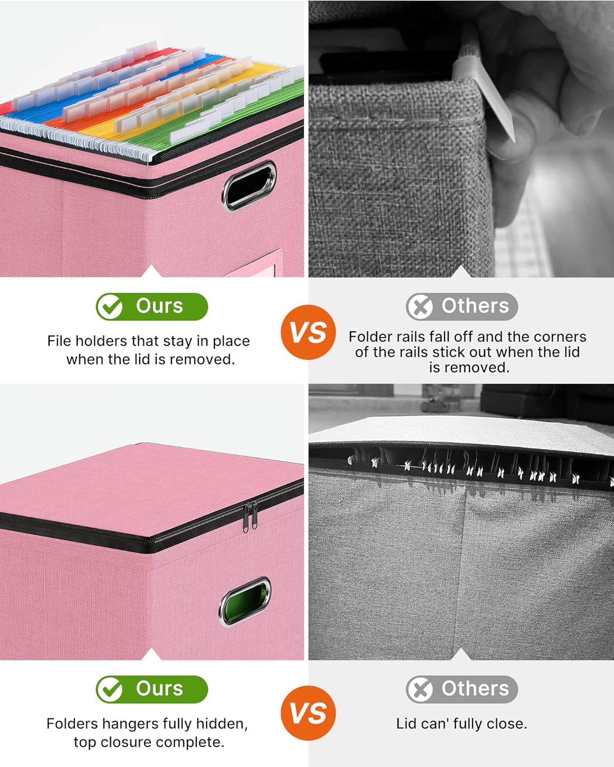 Oterri File Organizer Boxes with Lids, File Box with Mesh Pockets, Document Organizer Box for Letter Size Folders, Zippers Important Document Organizer (Pink, Small-2 Pack Without Folders)