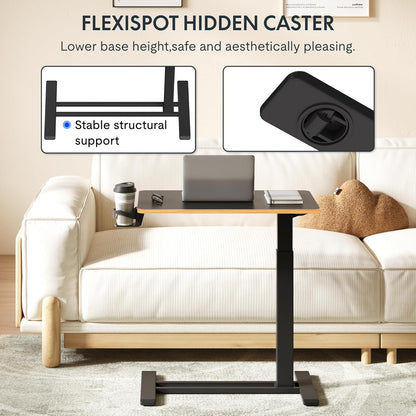 FLEXISPOT Mobile Standing Desk with Wheels Pneumatic Laptop Desk Rolling Computer Cart Movable Height Adjustable Small Sit Stand Desk Computer Workstations Home Use（31.5" W x 17.7" D, Black+Maple