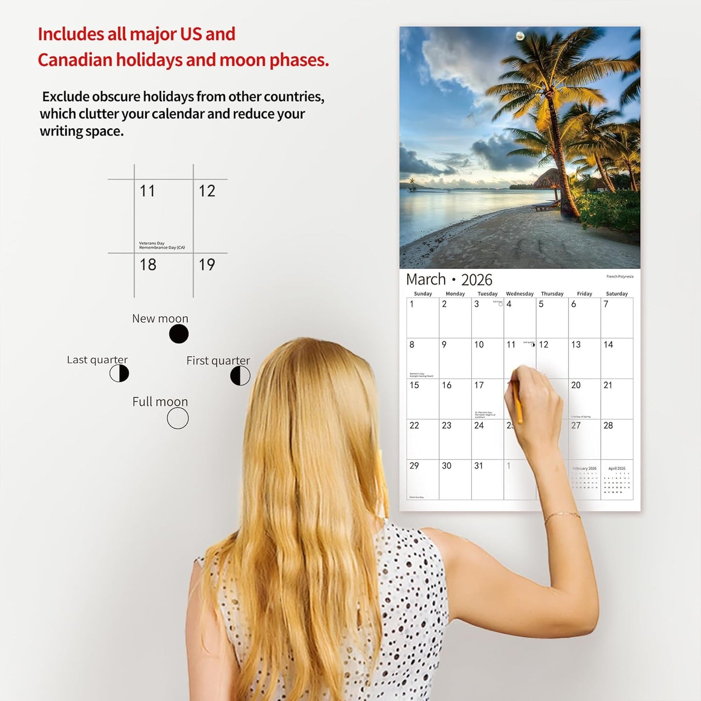 2026 Wall Calendar,Calendar 2026, July 2025 - December 2026, Wall Calendar Beaches Island, 12" x 24" Opened,Full Page Months Thick & Sturdy Paper for Calendar Organizing & Planning
