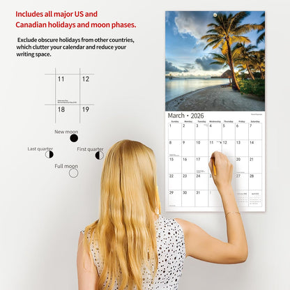 2026 Wall Calendar,Calendar 2026, July 2025 - December 2026, Wall Calendar Beaches Island, 12" x 24" Opened,Full Page Months Thick & Sturdy Paper for Calendar Organizing & Planning