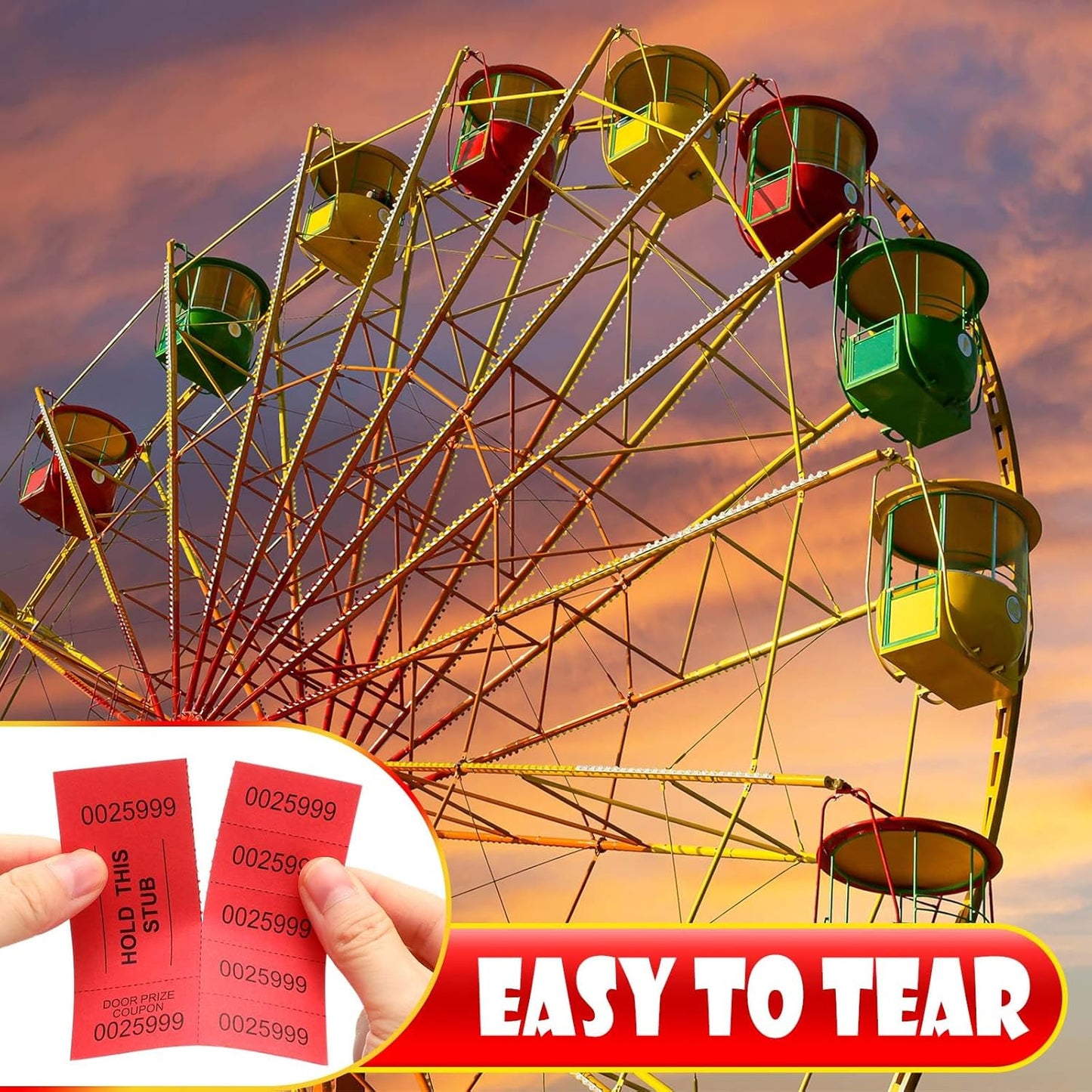 Kosiz 1000 Sheets 5 Bid Raffle Ticket Sheets Chinese Auction Tickets Numbers for Basket Events and Silent Auctions (Red)