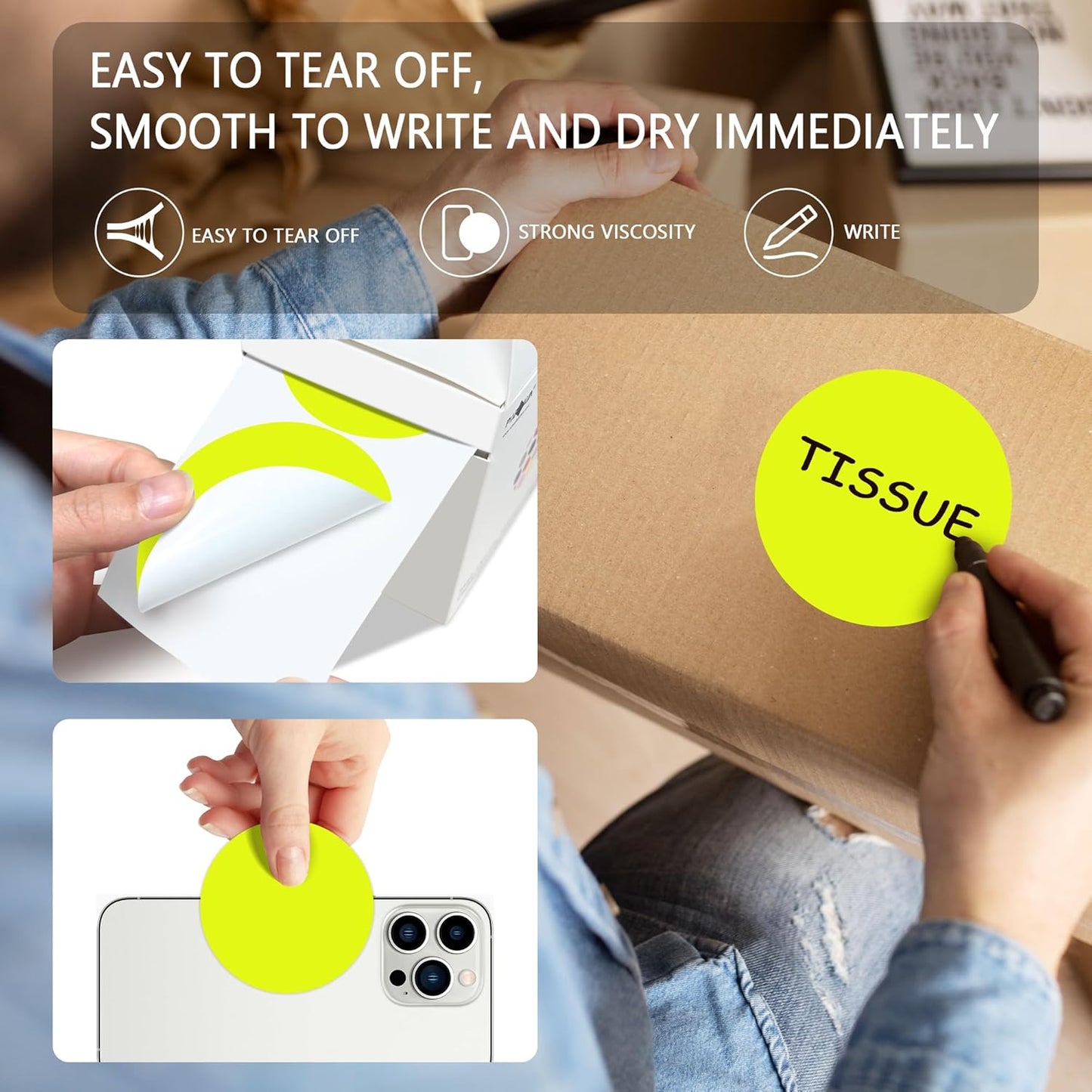 PARLAIM 3" Diameter Round Fluorescent Yellow Color Coding Sticker, 4 Rolls 2000PCS Circle Dot Label,Permanent for Inventory Box Labeling