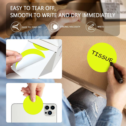 PARLAIM 3" Diameter Round Fluorescent Yellow Color Coding Sticker, 4 Rolls 2000PCS Circle Dot Label,Permanent for Inventory Box Labeling