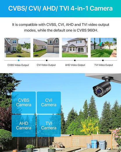 ZOSI 2MP HD 1080p 1920TVL Security Camera Outdoor Indoor (Hybrid 4-in-1 HD-CVI/TVI/AHD/960H Analog CVBS), 36PCS LEDs,120ft IR Night Vision,105° View Angle Surveillance CCTV Bullet Camera（Black Color)