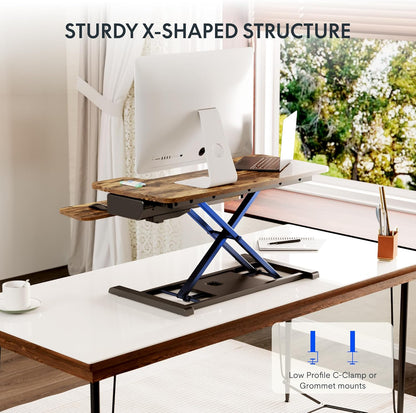 FLEXISPOT 35" Electric Standing Desk Converter, Height Adjustable Motorized Desk Riser for Computer Monitors & Laptop Workstation, Rustic Color