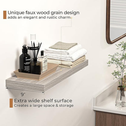 Floating Shelves - 24 Inch Rustic Wooden Wall Shelves - Extra Deeper & Thicker Wall Mounted Storage Shelf for Living Room, Kitchen, Farmhouse - 24" W x 9" D x 1.6"H - Rustic Grey, 2 Pack