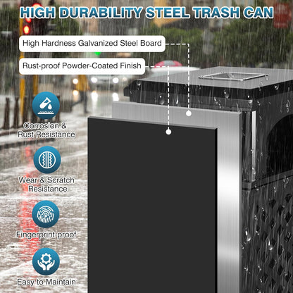 IRONWALLS Indoor/Outdoor Trash Can with Lid, Heavy Duty Steel Garbage Can with Removable Bin, Locking Lid, 16”x16”x35.4” Dual Sided-Open Commercial Trash Can Large for Patio, Backyard, Office, Black