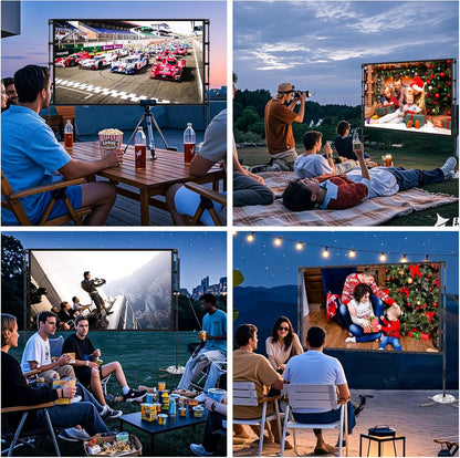 Outdoor Projector Screen and Stand,XINLEMY 120-inch Portable Wrinkle-Free Indoor Projection Screen Foldable Black Backing 16:9 HD Movie Screen Setup Quick for Home Theater Backyard Party Camping