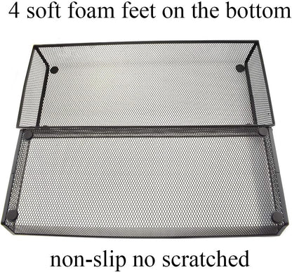 HAHIYO Stackable Mesh Tray Cup 15 x 6 x 2 inches Sturdy Container for Desk Drawer Organizer Collection for Home Office School kitchen Soft Foam Feet No Sharp Edges 1 Pack Black