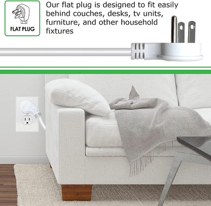 Digital Energy 15 FT 8 Outlet Surge Protector Power Strip - 15 AMP, 1875 W, 125 V, 350 J Surge Protection, ETL Listed - Flat Plug, White